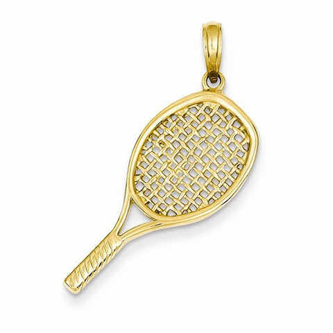 14k Gold Solid Polished 3-D Tennis Racquet Pendant, Pendants for Necklace