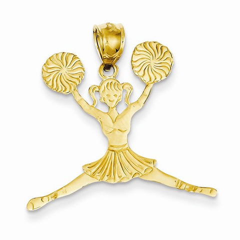 14k Gold Cheerleader Jumping with Pom-Poms Pendant, Pendants for Necklace