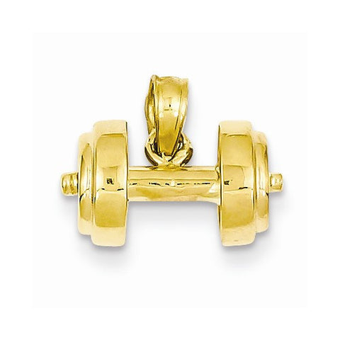 14k Gold 3-D Single Barbell Pendant, Pendants for Necklace