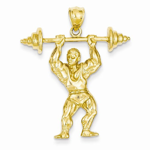 14k Gold Bodybuilder with Weights Pendant, Pendants for Necklace