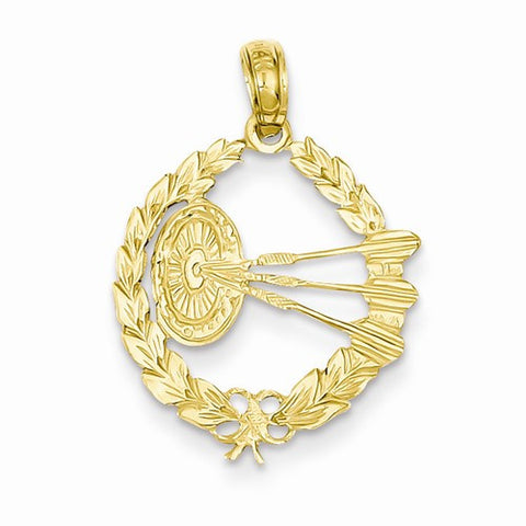 14k Gold Dart Board and Darts in Leaf Design Pendant, Pendants for Necklace