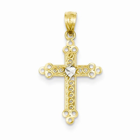 14k Gold w/Rhodium Budded Cross pendant, Alluring Pendants for Necklace