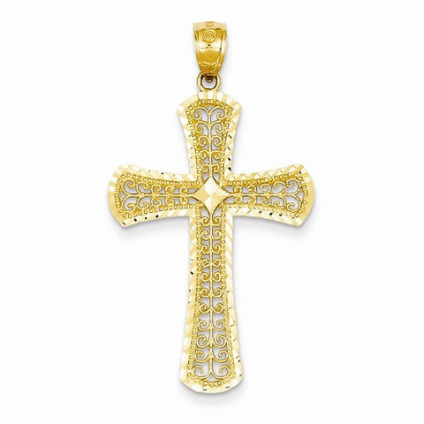 14k Gold Diamond-cut Filigree Cross Pendant, Delightful Pendants for Necklace