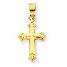 14k Gold Fleur de Lis Hollow Cross Charm hide-image