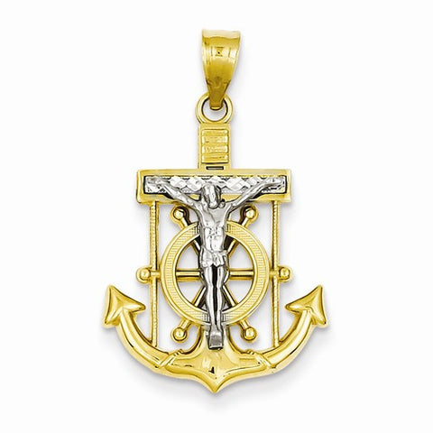 14k Gold Two-tone Diamond-cut Mariner's Cross pendant, Stylish Pendants for Necklace