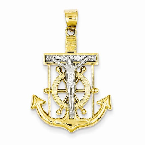 14k Gold Two-tone Diamond-cut Mariner's Cross pendant, Classy Pendants for Necklace