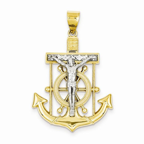 14k Gold Two-tone Diamond-cut Mariner's Cross pendant, Alluring Pendants for Necklace