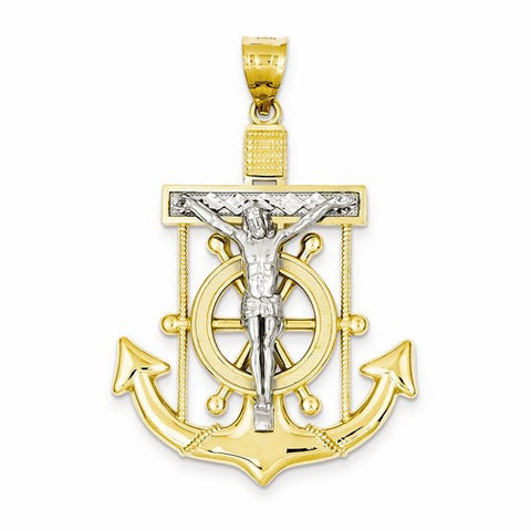 14k Gold Two-tone Diamond-cut Mariner's Cross pendant, Appealing Pendants for Necklace