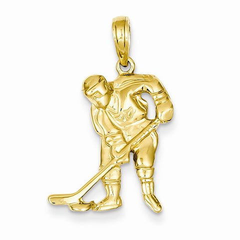 14k Gold Hockey Player with Stick and Puck Pendant, Pendants for Necklace