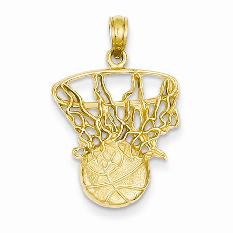 14k Gold Swoosh Basketball and Net pendant, Stylish Pendants for Necklace