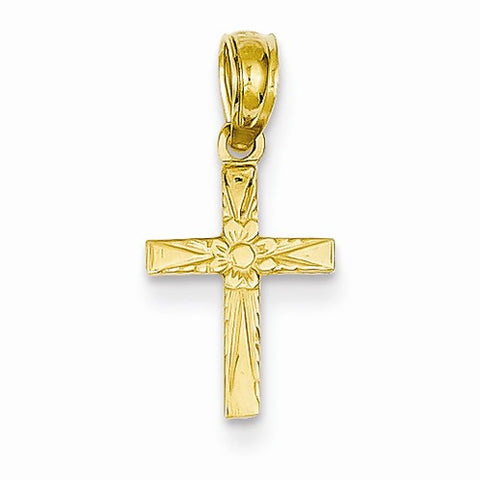 14k Gold Mini Cross with Flower Pendant, Pendants for Necklace