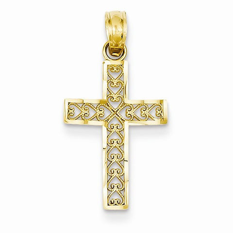 14k Gold Diamond-cut Filigree Cross Pendant, Delightful Pendants for Necklace