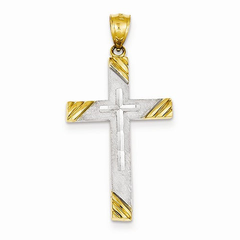 14k Gold Two-Tone Diamond-cut Cross pendant, Pendants for Necklace