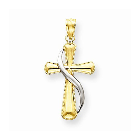 14k Gold Two-tone Polished Cross pendant, Charm