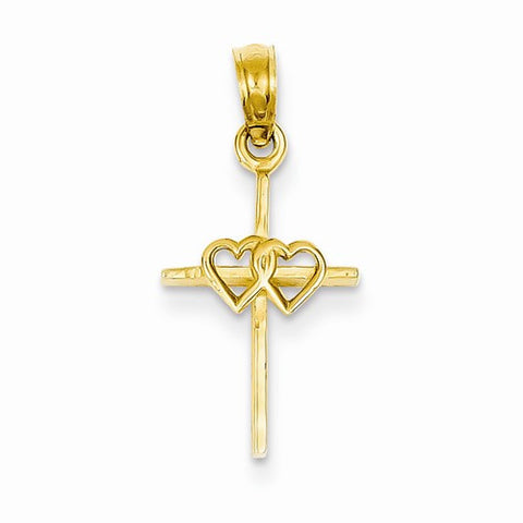 14k Gold Double Heart Cross Pendant, Pendants for Necklace