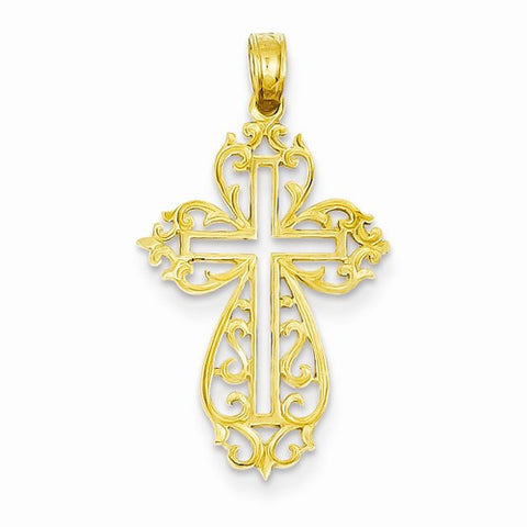 14k Gold Scroll Framed Cross Pendant, Pendants for Necklace