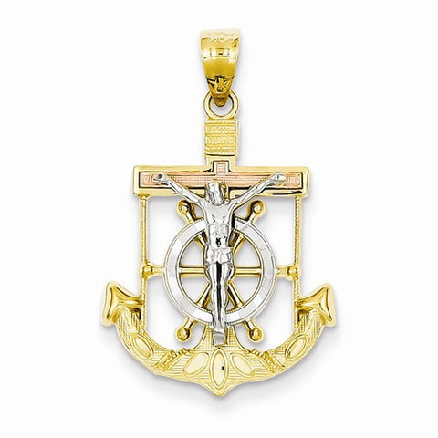 14k Gold Tri-color Diamond-cut w/Textured Mariner's Cross pendant, Alluring Pendants for Necklace