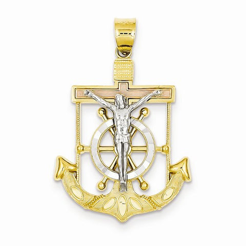 14k Gold Tri-color Diamond-cut w/Textured Mariner's Cross pendant, Appealing Pendants for Necklace
