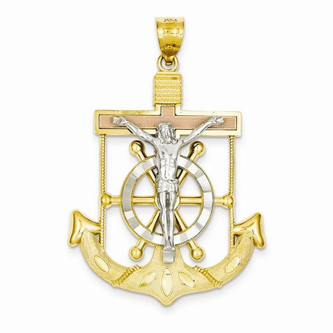 14k Gold Tri-color Diamond-cut w/Textured Mariner's Cross pendant, Adorable Pendants for Necklace