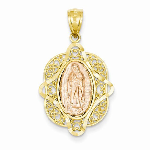 14k Two-tone Rose Gold and Yellow Gold Virgin Mary Pendant, Pendants for Necklace