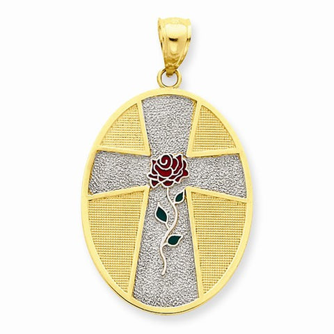 14k Gold w/Rhodium Enameled Serenity Cross Pendant, Pendants for Necklace