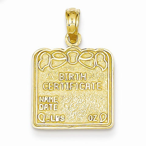 14k Gold Birth Certificate Pendant, Pendants for Necklace