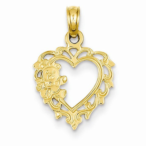 14k Gold Teddy Bear in Heart Pendant, Pendants for Necklace