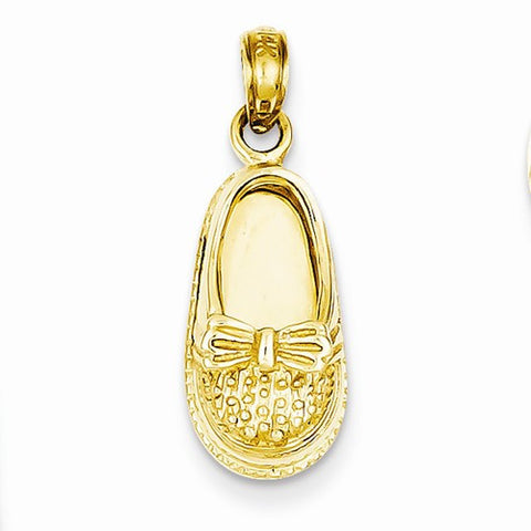 14k Gold 3-D Baby Shoe with Bow Pendant, Pendants for Necklace