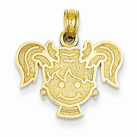 14k Gold Girl Face with Pony Tails Pendant, Pendants for Necklace