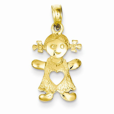 14k Gold Playful Girl w/Cut Out Heart Pendant, Pendants for Necklace