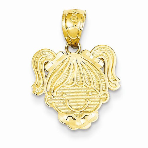 14k Gold Polished Girl Head Pendant, Pendants for Necklace