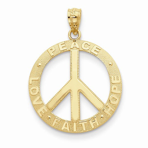 14k Gold Peace/Hope/Faith/Love Peace Sign Pendant, Pendants for Necklace