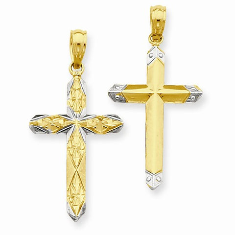 14k Gold w/Rhodium Diamond-cut Reversible Cross pendant, Charm