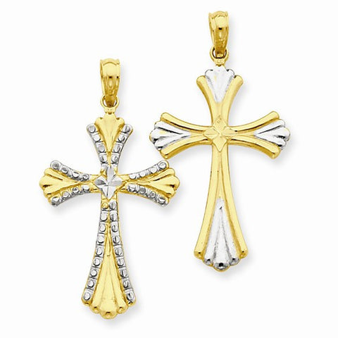 14k Gold w/Rhodium Diamond-cut Reversible Cross pendant, Adorable Pendants for Necklace