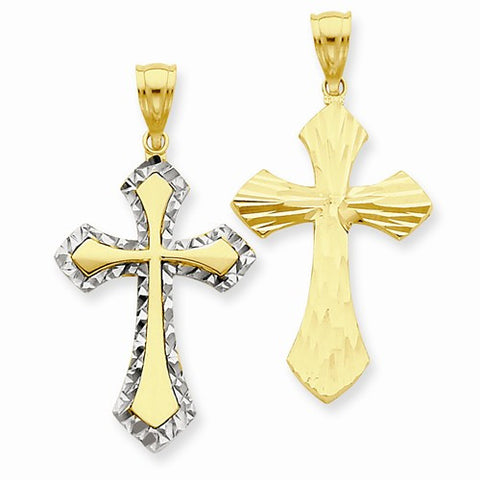 14k Gold w/Rhodium Diamond-cut Reversible Cross pendant, Beautiful Pendants for Necklace
