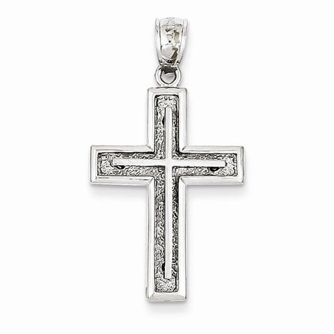 14k Gold White Cross on Square Edged Frame Pendant, Pendants for Necklace