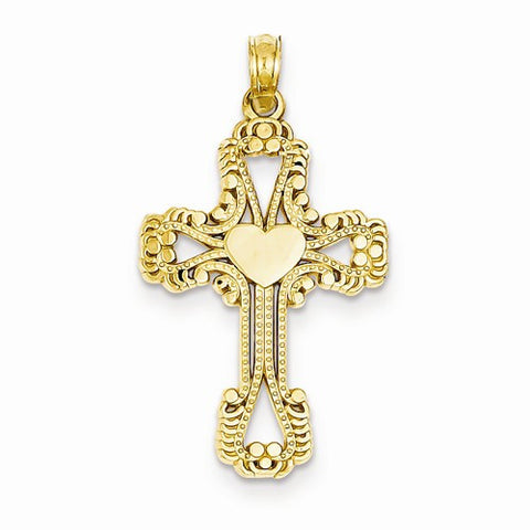 14k Gold Beaded Cross with Heart Pendant, Pendants for Necklace