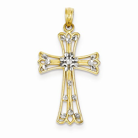 14k Gold & Rhodium Diamond-cut Filigree Cross Pendant, Pendants for Necklace