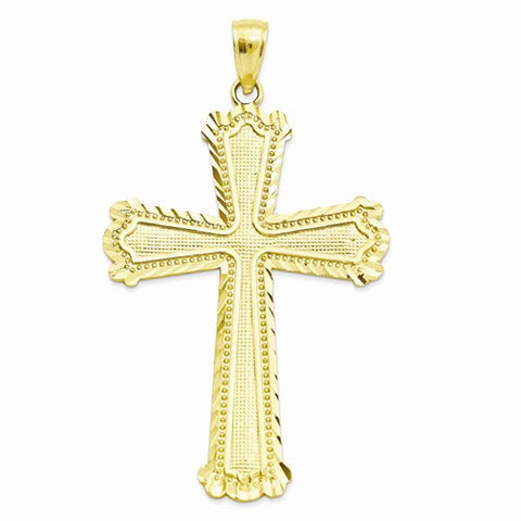 14k Gold Diamond-cut Diagonal Lined Cross Pendant, Pendants for Necklace