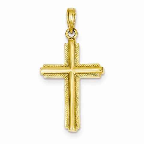 14k Gold Cross with Striped Border Pendant, Pendants for Necklace