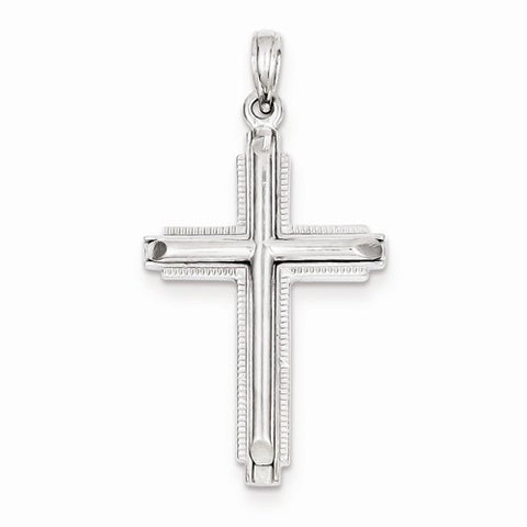 14k Gold White Cylinder Cross on Beaded Trim Frame Pendant, Pendants for Necklace