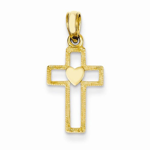14k Gold Cross w/Heart Pendant, Pendants for Necklace
