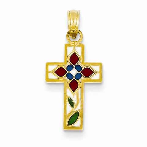 14k Gold Translucent Acrylic Flower and Stem Cross Pendant, Pendants for Necklace