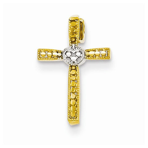 14k Gold w/Rhodium Diamond-cut Cross Pendant, Pretty Pendants for Necklace