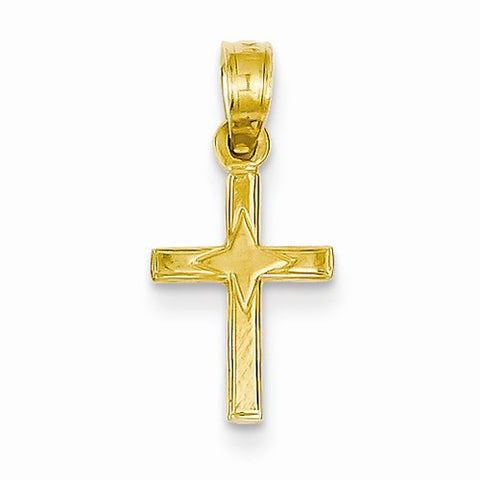 14k Gold Mini Cross with Star Pattern Pendant, Pendants for Necklace
