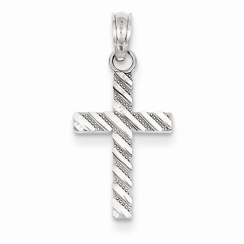 14k White Gold Diamond-cut Cross Pendant, Appealing Pendants for Necklace
