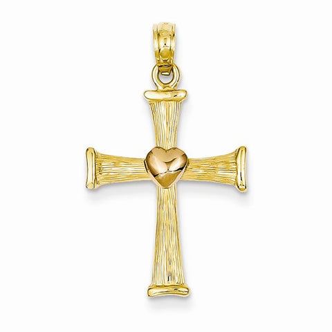 14k Gold Two-tone Cross with Pink Heart Pendant, Pendants for Necklace