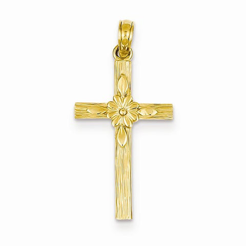 14k Gold Cross with Flower Pendant, Pendants for Necklace