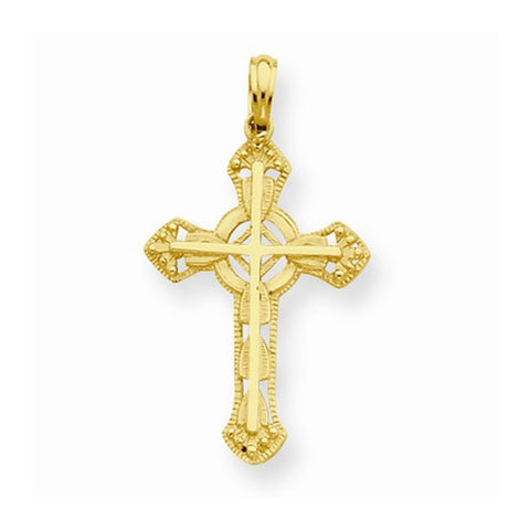 14k Gold Stick Cross on Ornate Cross Pendant, Pendants for Necklace