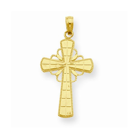 14k Gold Grid Pattern Beaded Edge Cross Pendant, Pendants for Necklace